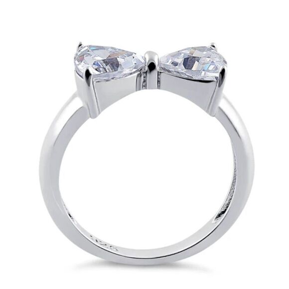Sterling Silver Bow Trillion Cut Diamond Simulate  Ring New - Picture 3 of 9